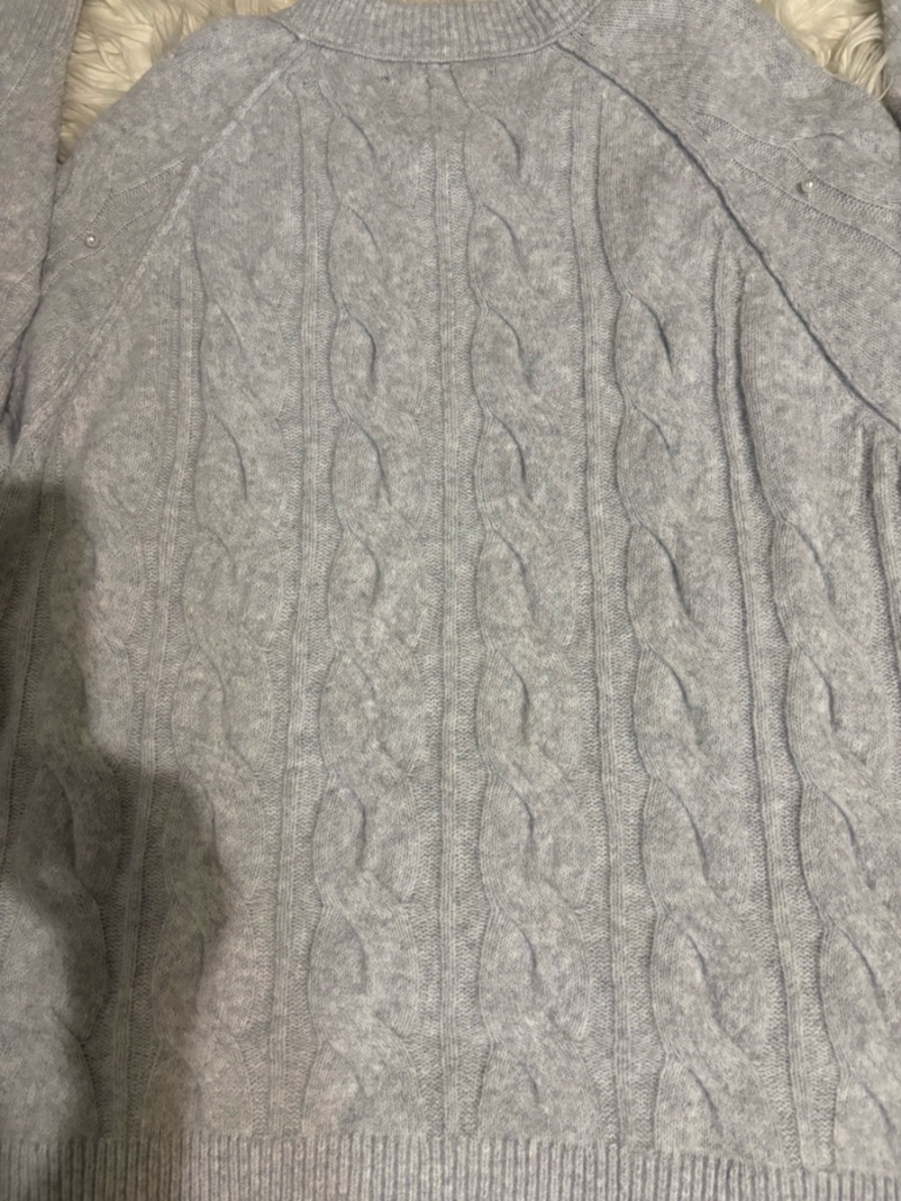 aerie unReal Light Gray Pearl-Embellished Cable Crewneck Sweater - Picture 8 of 12
